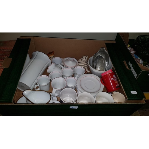 11 - Box of Assorted China Including Arzberg Tea Set, Mugs, Animal Figures etc.