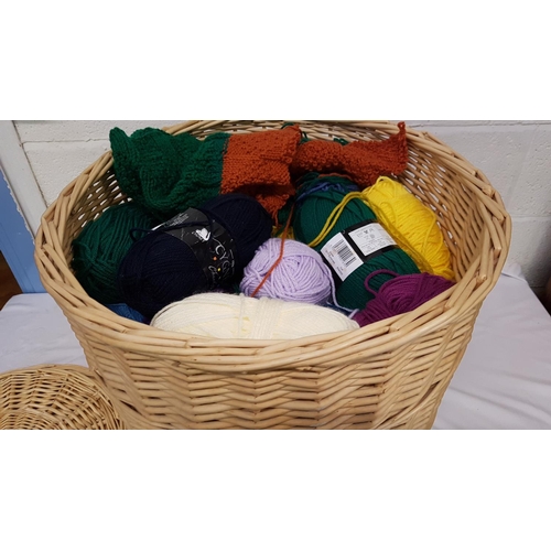 116 - Large Wicker Laundry Basket & Quantity of NEW Balls Wool.