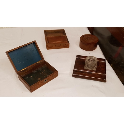 185 - Tray of Wooden Boxes & Pen Tray with Inkwell.