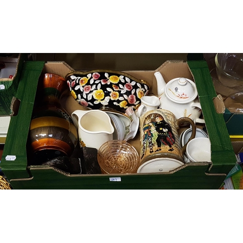 21 - Box to Include Large Colourful Vase, Flower Spray Vase, Tea Service, Royal Doulton Large Tankard (A/... 