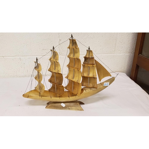 210 - Red Tusk Horn Sailing Ship Model - approx 16