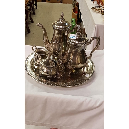 220 - Four Piece Silver Plated Tea Service on Tray.