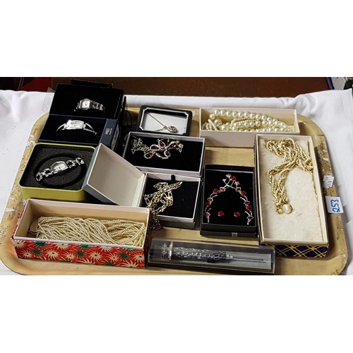 253 - Tray of Boxed Necklaces & Watches Including Fossil, Next etc.