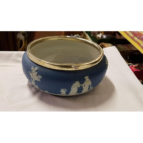 264 - Dark Blue & White Wedgwood Jasperware Bowl with Plated Rim - approx 8