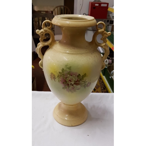 285 - Hand Decorated Double Handled Floral Urn - approx  16