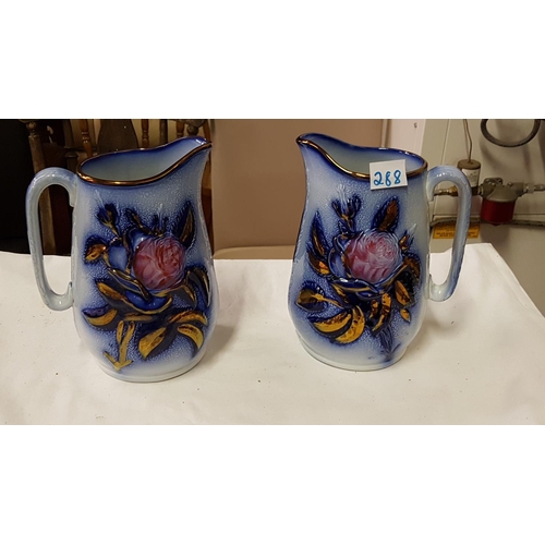 288 - Pair of Blue & White Floral Dresser Jugs - approx 7.5