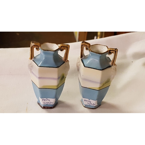 307 - Pair of Early Twentieth Century Noritaké Miniature Twin-Handled Vases Height c.8.5cm (c.3.25”).