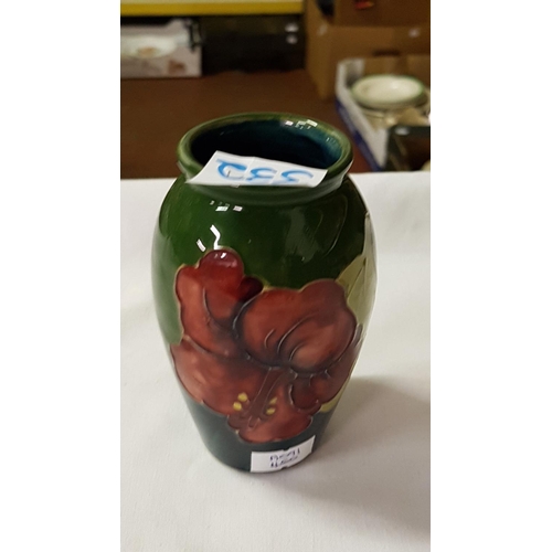 332 - Moorcroft Green Ground Ovoid Hibiscus Vase c.1953-1978 Height c.10.25cm (c.4.125”) Paper Label to Ba... 