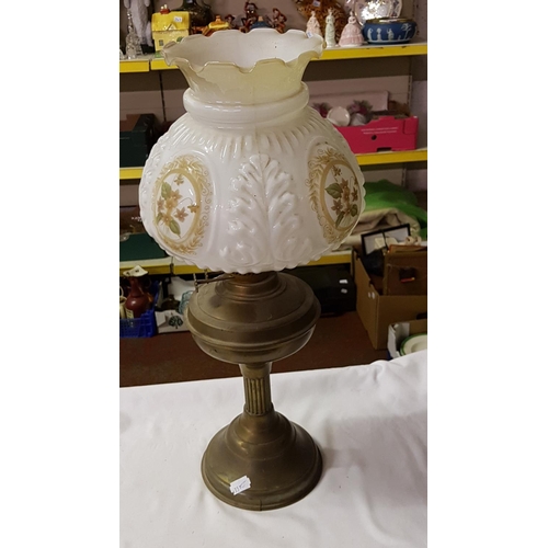 338 - Brass Based Double Burner Oil Lamp with Glass Floral Shade - approx 20.5