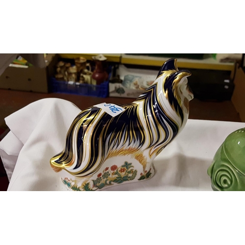 340 - Royal Crown Derby Rough Collie Paperweight with Gold Stopper Height c.14.5cm (5.75”) Length c.17cm (... 