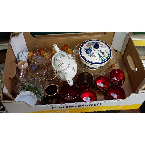 37 - Box of Assorted Glassware & China Including Glass Bowl Set, Glass Vase, Royal Albert etc.