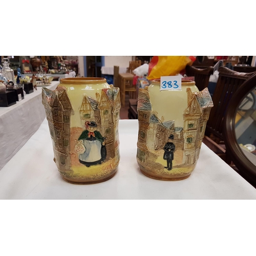 383 - Pair of Royal Doulton Dickens Series Ware Vases D5684 - approx 17cm tall.