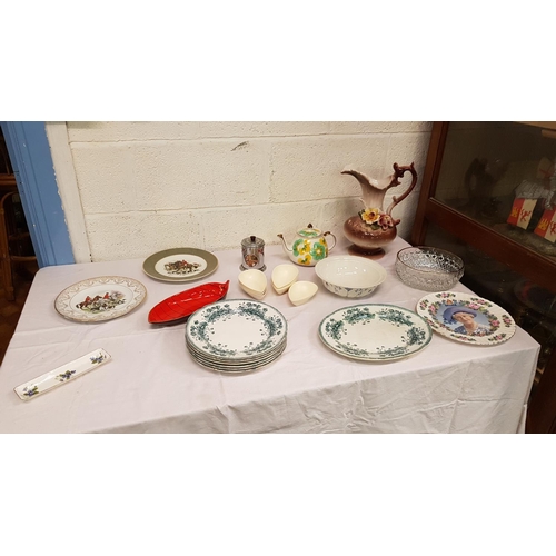 4 - Box of Assorted China Including Large Italian Floral Jug, Various Plates, Teapots etc.