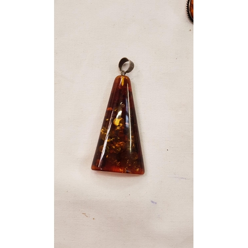 440 - Pair of 925 Silver & Amber Drop Earrings Along with Similar Pendant.