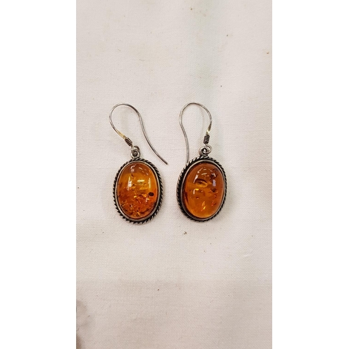 440 - Pair of 925 Silver & Amber Drop Earrings Along with Similar Pendant.