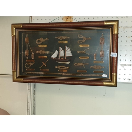 487 - Framed & Glazed Nautical Knots Display - approx 2ft x 13.5