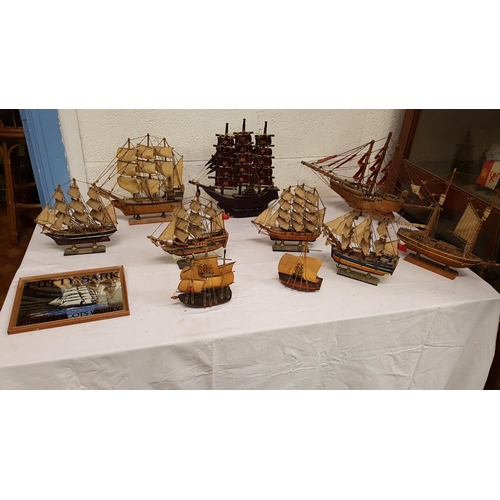 49 - 10 Handmade Model Ships Including 