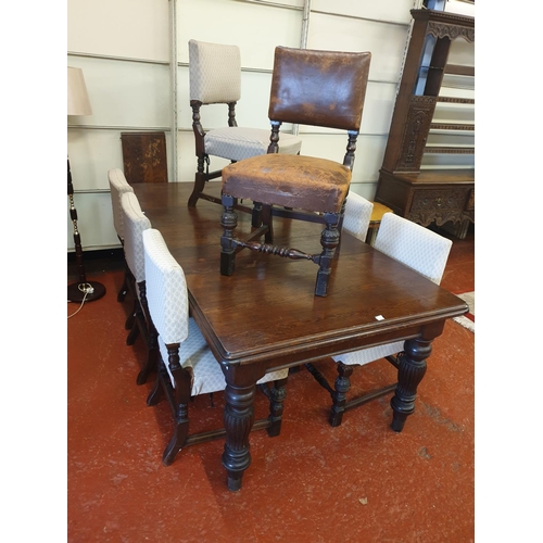 512 - Wind Out Extending Oak Dining Table with Four Additional Leaves & Eight Chairs with Leather Seats an... 