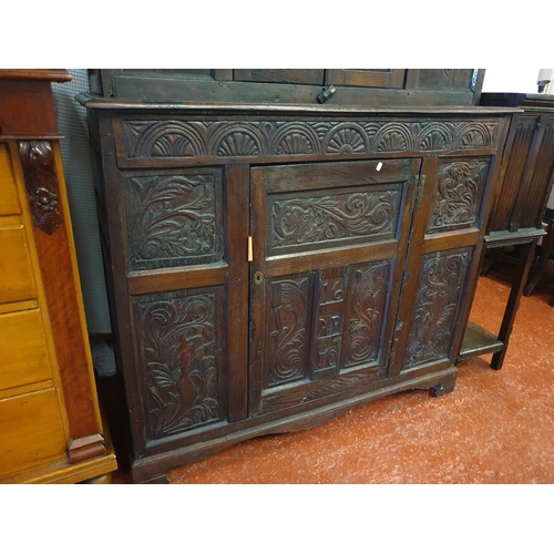 516 - 17th Century Dark Solid Oak Carved Welsh Tridarn with Dragon Carvings to Top Doors and Carved Initia... 