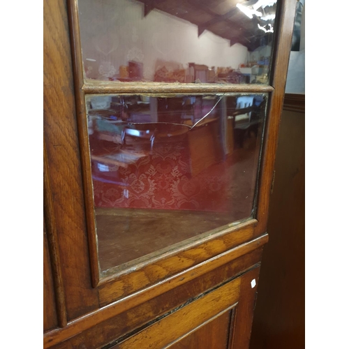 519 - Large Vintage Oak Corner Cabinet with Glazed Doors over Solid Door Double Cupboard - approx 2.25m ta... 