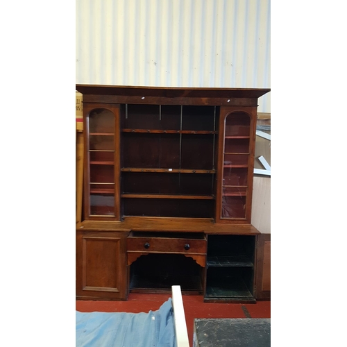 520 - Large Vintage Oak Closed Back Dog Kennel Dresser with Two Doors, Single Cupboard to Base, Glazed Doo... 