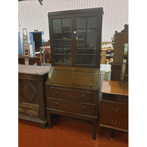 543 - Glazed Top Bureau Bookcase with Drop Down Front & Two Drawers - approx 69