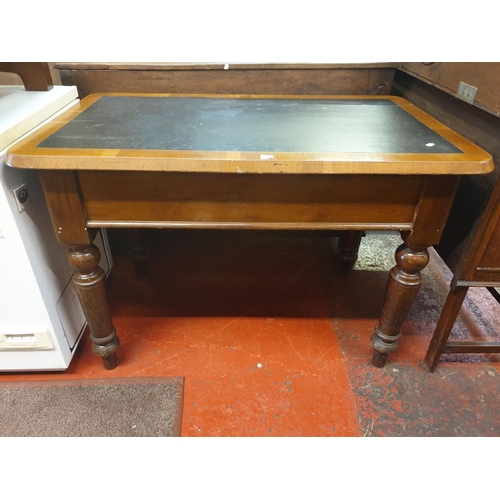 548 - Inlaid Black Leather Top Desk with Two End Drawers - approx 32