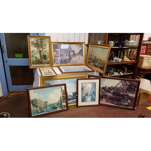 55 - Quantity of Large Framed Prints Including Paris Eiffel Tower, 