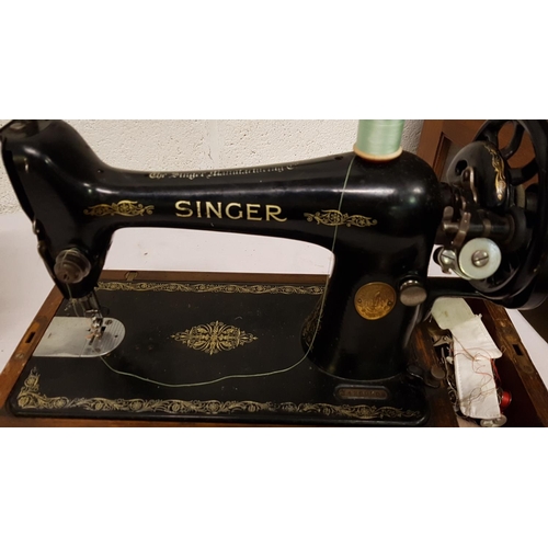 76 - Vintage Singer Sewing Machine in Oak Case.