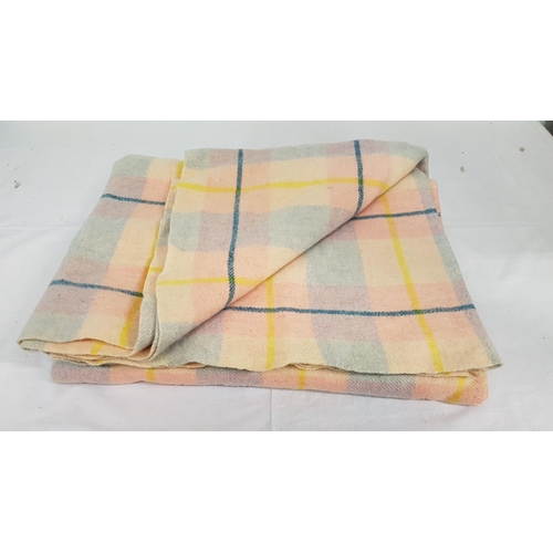 10 - Pink, Blue & Yellow Checked Welsh Blanket.