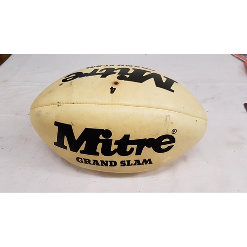 108 - Box of Rugby Memorabilia Including Two Signed Rugby Balls, Programmes etc.