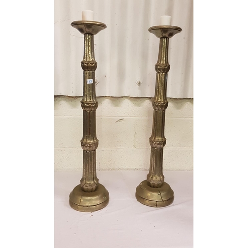 159 - Pair of Large Altar Candle Holders with Silvered Finish - approx 3ft tall.