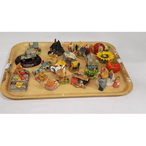 165 - Tray of Assorted Miniature Figures Including Lilliput Lane Cottages, Teapots, Bears, Land Rover 80 o... 