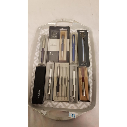 193 - Tray of Assorted Cased Parker Pens & Others.