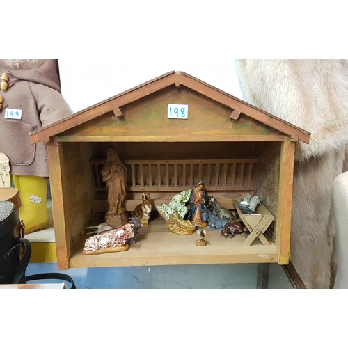 198 - Handmade Nativity Scene Stable Height c.30.5cm (c.12”), Width c.41cm (c.16.25”) and Depth c.2cm (c.1... 