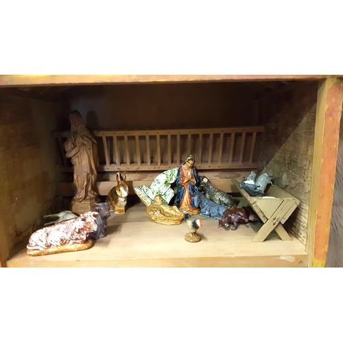 198 - Handmade Nativity Scene Stable Height c.30.5cm (c.12”), Width c.41cm (c.16.25”) and Depth c.2cm (c.1... 