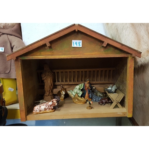 198 - Handmade Nativity Scene Stable Height c.30.5cm (c.12”), Width c.41cm (c.16.25”) and Depth c.2cm (c.1... 