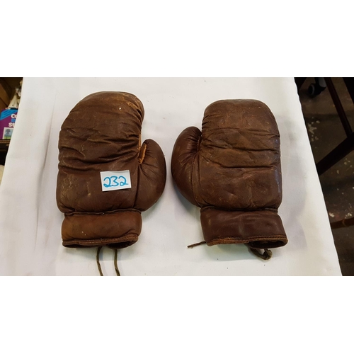 232 - Pair of Vintage Brown Leather 4 Ounce Boxing Gloves.