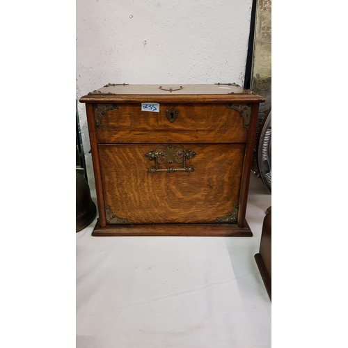 235 - Vintage Oak Hinge Lid & Drop Front Desk Tidy with Letter Rack - approx 11