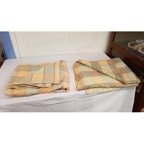 3 - Two Green and Pink Checked Welsh Blankets - Neath Abbey Woollen Mill.