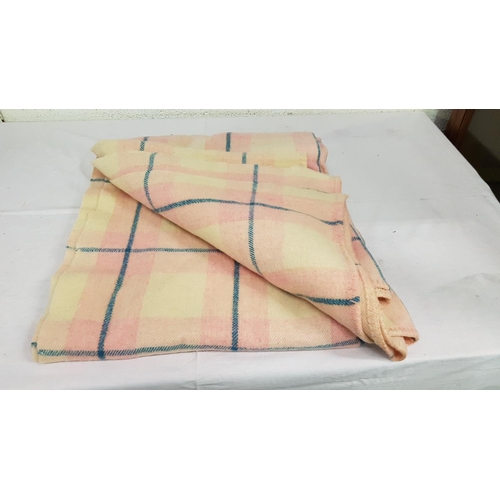 31 - Pink, Blue & Cream Checked Welsh Blanket.-Some Fraying to Edge.