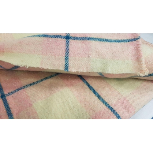 31 - Pink, Blue & Cream Checked Welsh Blanket.-Some Fraying to Edge.