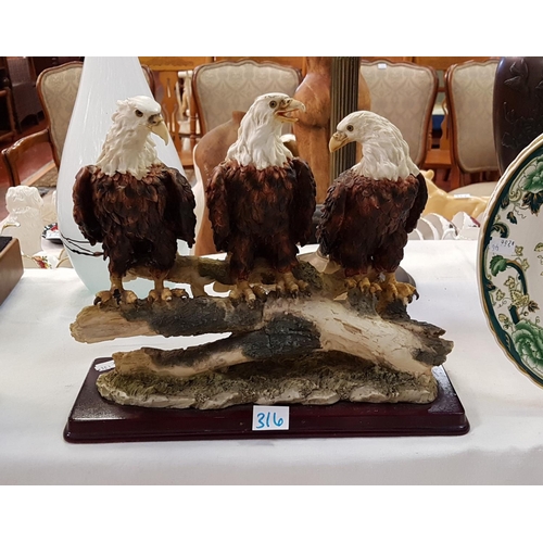 316 - A Trio of Eagles on Branch Figure on Plinth.