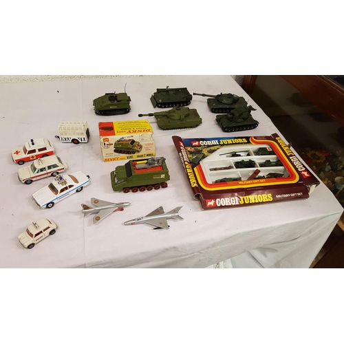 34 - Box of Military & Emergency Service Vehicles Including Corgi & Dinky.