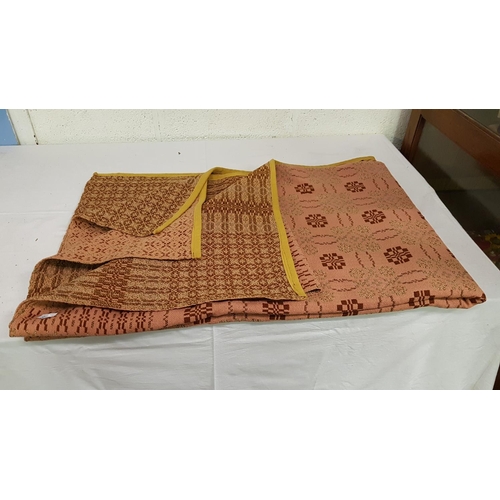 35 - Salmon Pink & Brown Patterned Welsh Blanket.