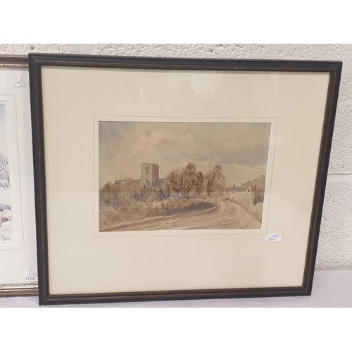 434 - Two Framed & Glazed Watercolours - Church Scene & Cottage Scene.