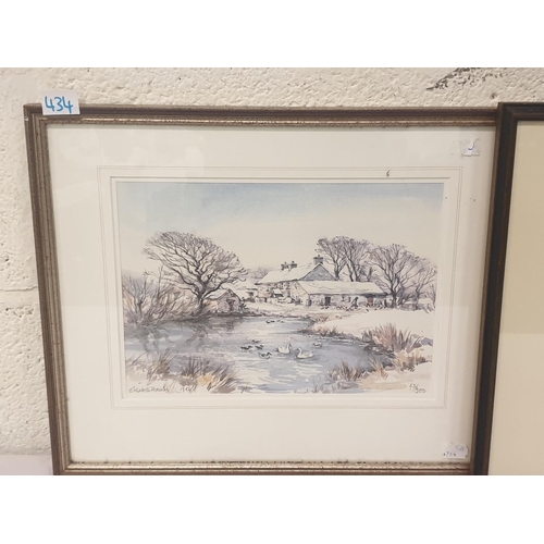 434 - Two Framed & Glazed Watercolours - Church Scene & Cottage Scene.