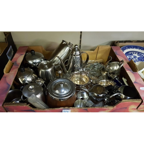 44 - Box of Plated and Stainless Ware Including Teapots, Ice Bucket etc.