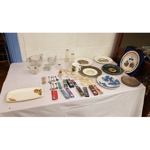 49 - Box of Glass Ware, Souvenir Spoons, China Including Royal Doulton, Wedgwood, Royal Worcester etc.