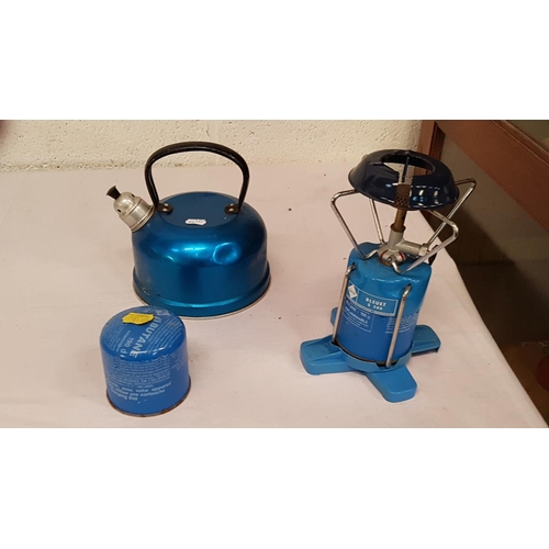 86 - Camping Gas Stove, Gas & Whistling Kettle.